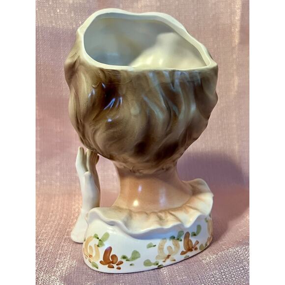 VINTAGE 1964 RELPO 5543 A LADY HEAD VASE LONG EYE LASHES RUFFLED COLLAR - Picture 5 of 9